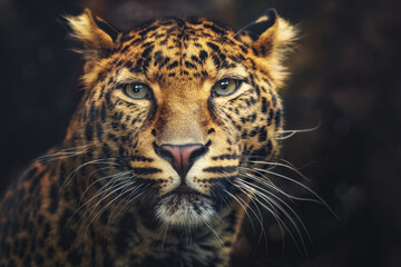 Leopard (Panthera pardus) detail portrait, eye to eye contact 