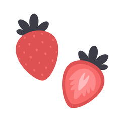 Strawberry and slice of strawberry. Fruits and berries. Romantic, love, Valentines day element. Vector illustration