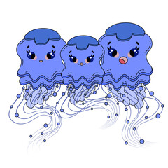 Jellyfish family. Mother, father and baby. Cute vector illustration. Sea, ocean family design