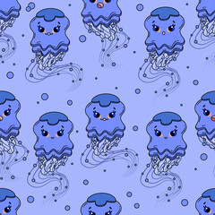 Seamless pattern with cute jellyfish vector illustration. Jellyfish with cute eyes