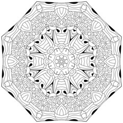 Hand drawn zentangle circular ornament for coloring page.