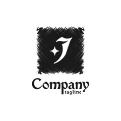 Obraz premium letter J logo inside a square with a sketch style. fashion logo template. luxurious vector logo.