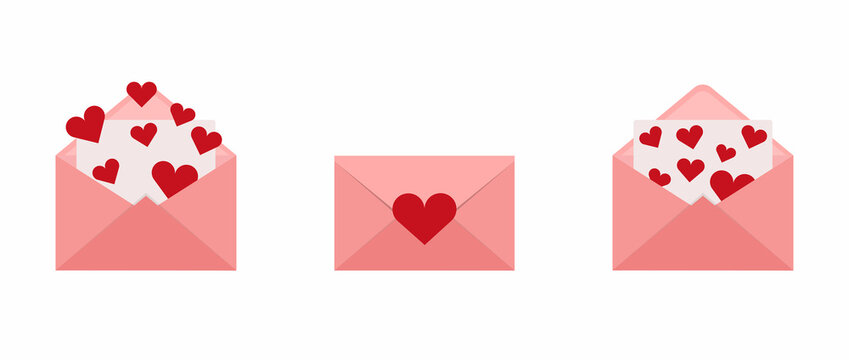 Valentine's Day. Set of envelopes with a heart. Image of love letter illustration in flat style.
