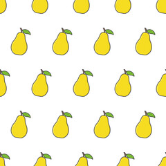 Fresh Pear Seamless Pattern On A White Background. Pear Fruit Vector Illustration