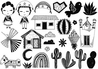 Set Junina Brazilian party Xilogravura Sertão Black and White 