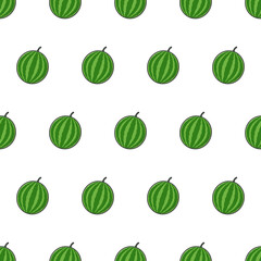 Fresh Watermelon Seamless Pattern On A White Background. Watermelon Fruit Vector Illustration