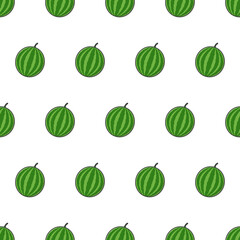 Fresh Watermelon Seamless Pattern On A White Background. Watermelon Fruit Vector Illustration