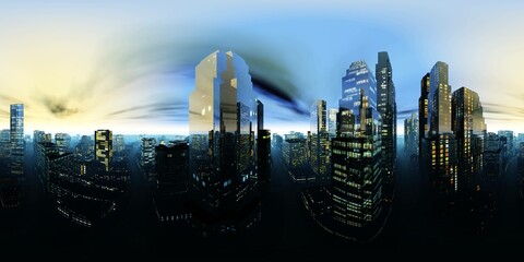 Fototapeta Evening city. HDRI . equidistant projection. Spherical panorama. panorama 360. environment map, 3D rendering obraz