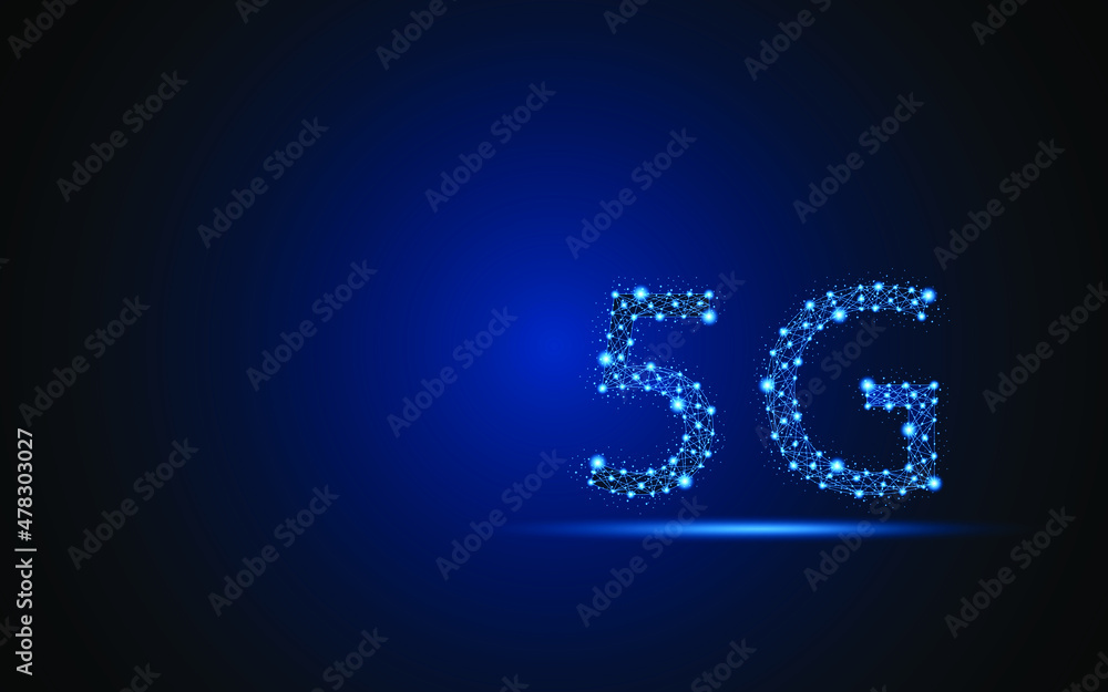 Poster network connection 5G wireless internet. Digital low poly wireframe style design with connection points. vector illustration
