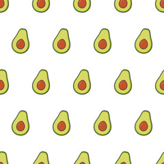 Slice Avocado Seamless Pattern On A White Background. Avocado Fruit Vector Illustration