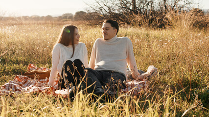 Couple On The Meadow for outdoor picnic 