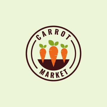 Healthy Organic Carrot Farm Logo Emblem Design Images, Daucus Carota Subsp. Sativus, Organic Market Label Vector Illustration