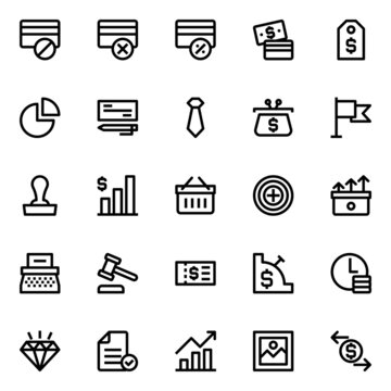 Outline icons for finance and payments.
