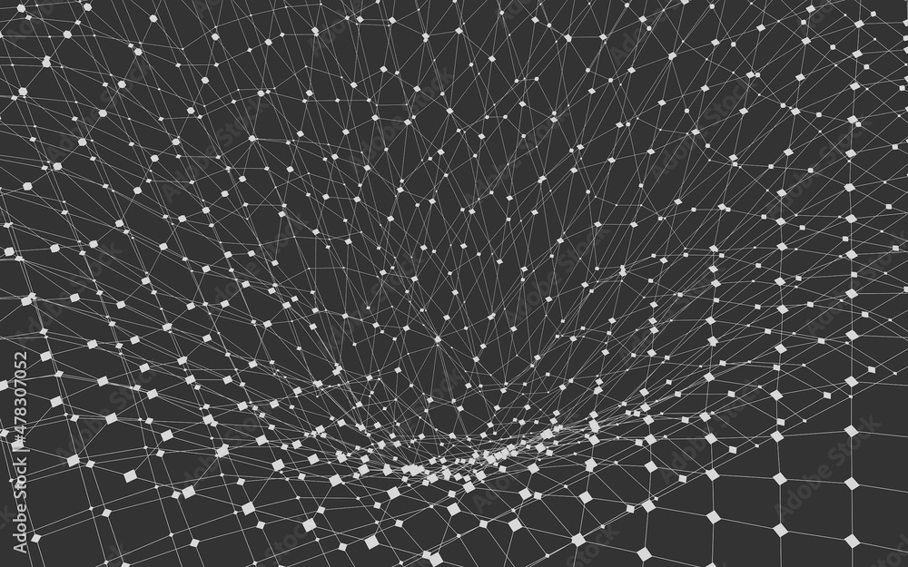Poster abstract pattern of shapes and lines on a gray background. decentralization and blockchain. renderin