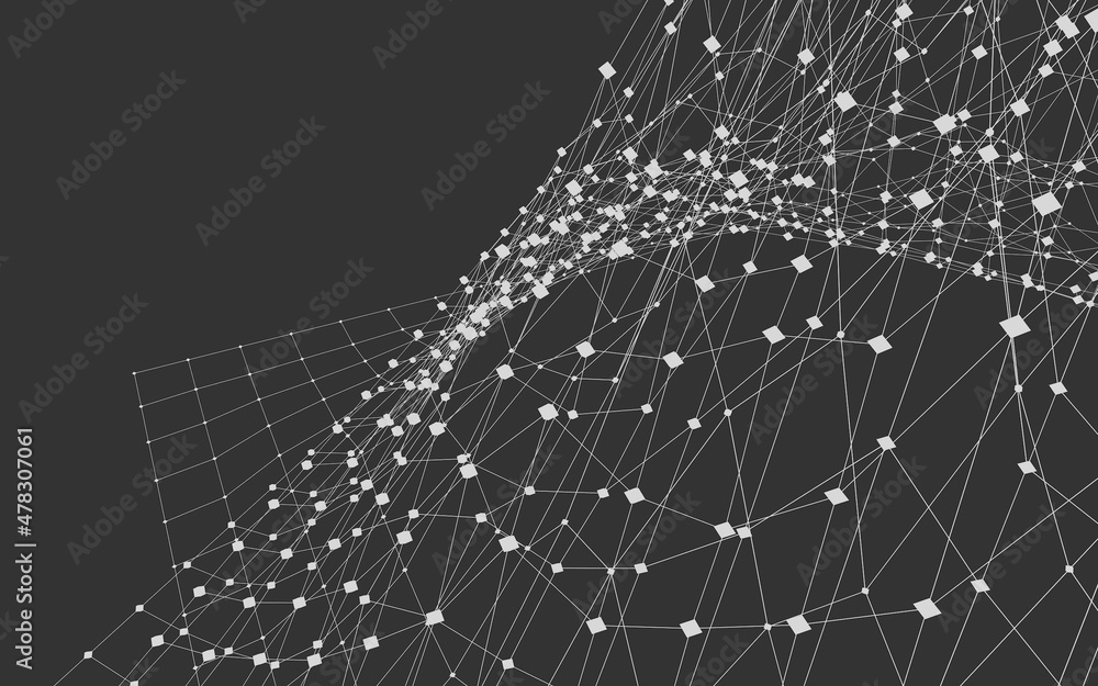 Poster abstract pattern of shapes and lines on a gray background. decentralization and blockchain. renderin