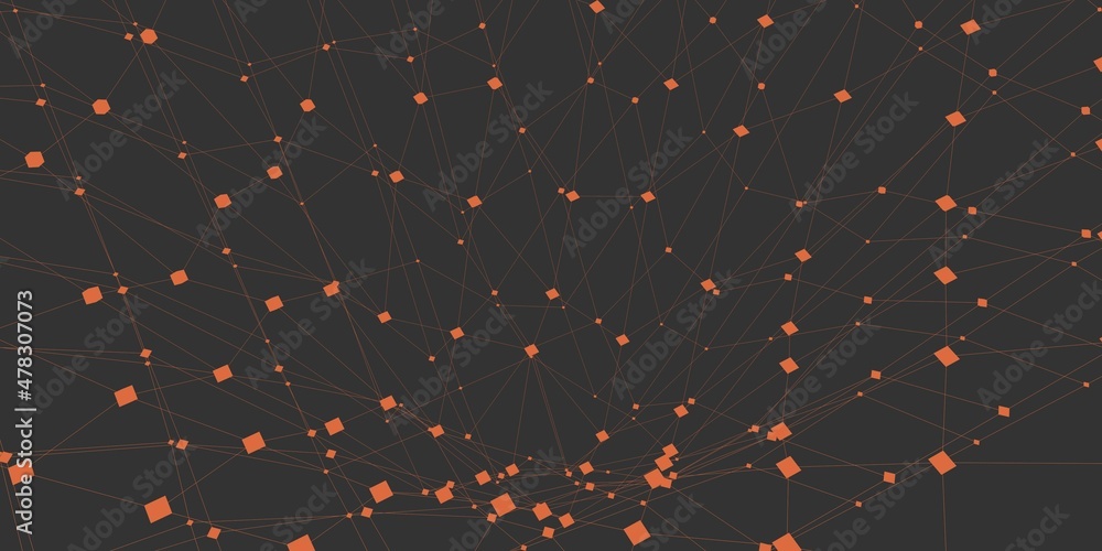 Poster abstract pattern of shapes and lines on a gray background. decentralization and blockchain. renderin