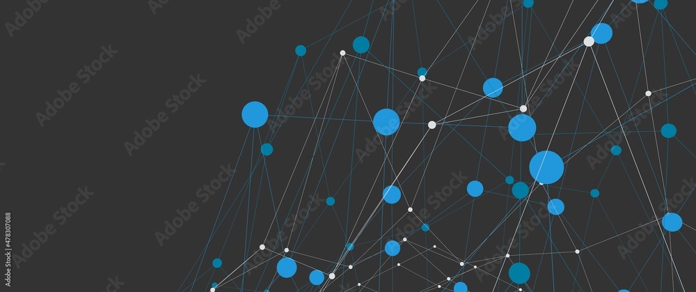 Poster abstract pattern of shapes and lines on a gray background. decentralization and blockchain. renderin