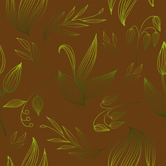 Golden texture. Plant thin lines patterns. Collection of golden oriental squares backgrounds. Vector wallpaper, khokhloma