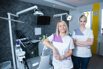 Team of two female dentists in their clinic