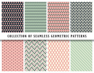 Vector seamless geometric pattern background, collection. Colored abstract endless repeating texture for mask, duvet cover, t-shirt, phone case, wallpaper, carpet...