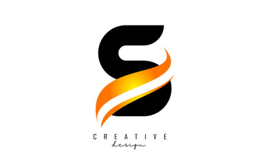 S letter Logo with gradient orange swoosh. Letter S with abstract geometric elements. Creative Vector Illustration with letter.