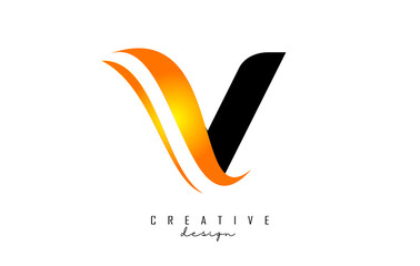 W letter Logo with gradient orange swoosh. Letter W with abstract geometric elements. Creative Vector Illustration with letter.