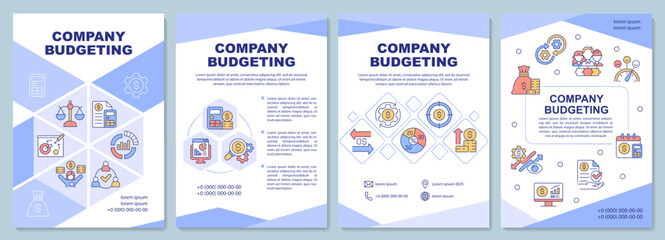 Company budgeting brochure template. Financial projection. Booklet print design with linear icons. Vector layouts for presentation, annual reports, ads. Arial-Black, Myriad Pro-Regular fonts used