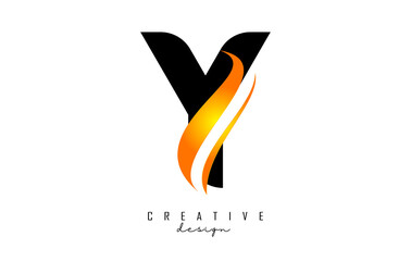 Y letter Logo with gradient orange swoosh. Letter Y with abstract geometric elements. Creative Vector Illustration with letter.