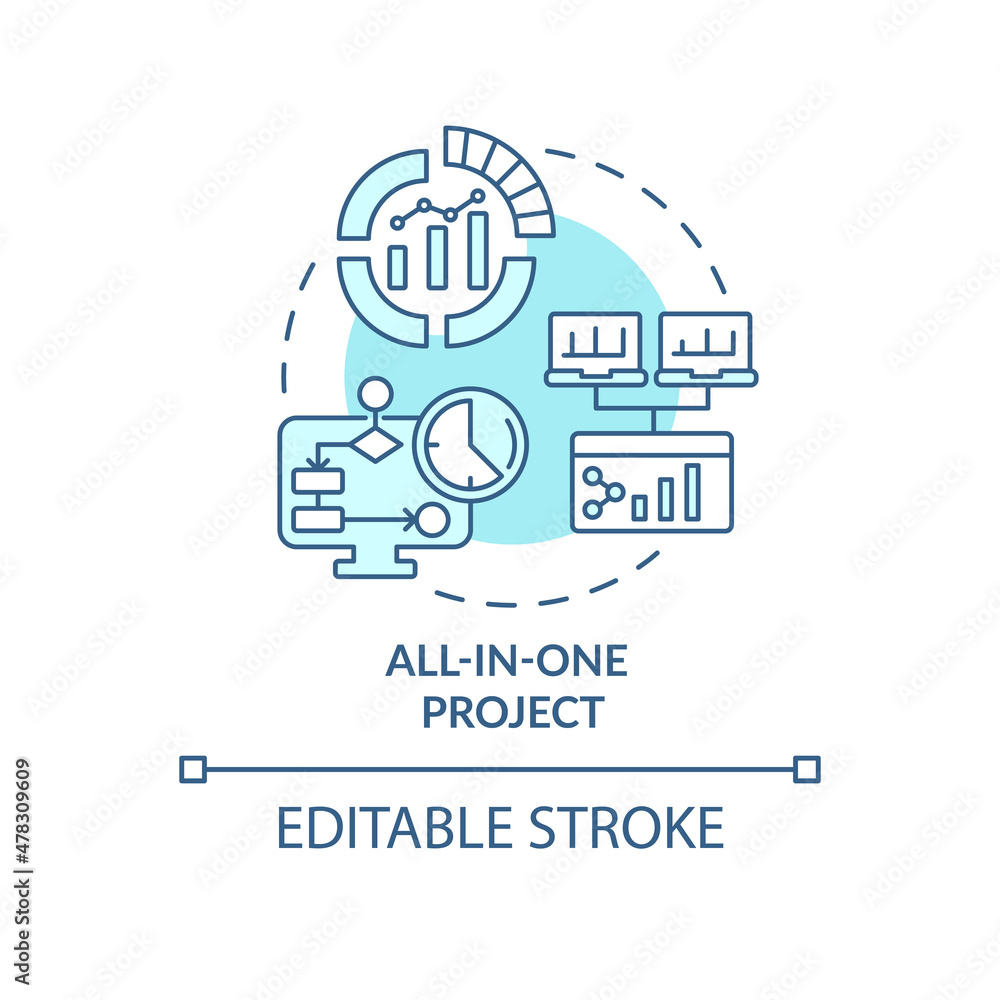 Aufkleber all-in-one project turquoise concept icon. managing multiple tasks abstract idea thin line illustrat