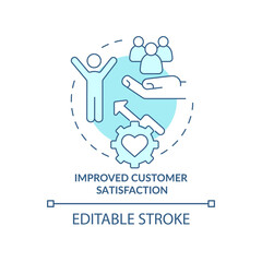 Improved customer satisfaction turquoise concept icon. Client expectations abstract idea thin line illustration. Isolated outline drawing. Editable stroke. Roboto-Medium, Myriad Pro-Bold fonts used