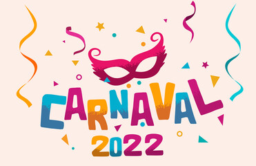 Carnival (Carnaval) mardi gras mask. Confetti and streamers vector Illustration