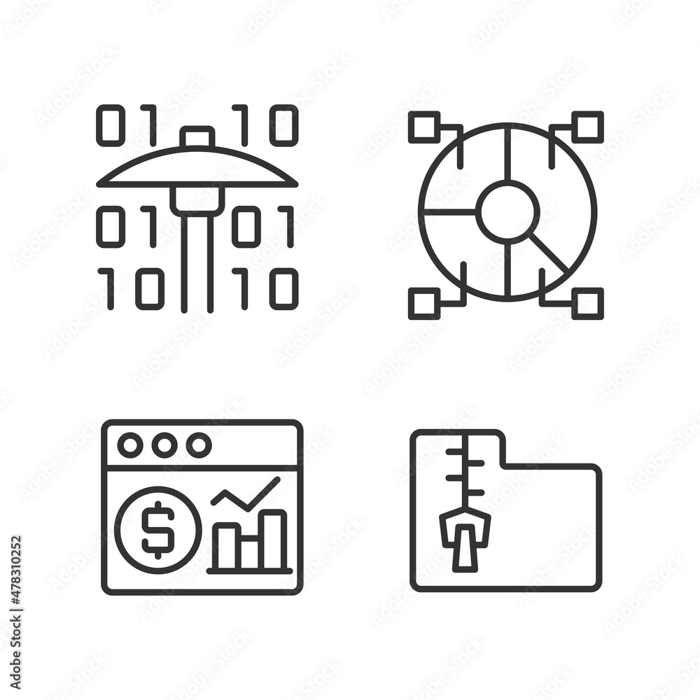 Aufkleber financial data mining linear perfect pixel icons set. processing digital information. research new d