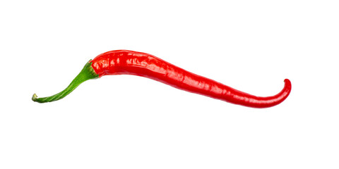 Beautiful shaped hot chili pepper on white, isolated, top view.