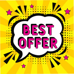 Comic book explosion with text Best offer, vector illustration. Best offer in comic pop art style. Comic advertising concept with Special offer wording. Modern Web Banner Element