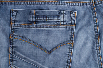 Back pocket of jeans close-up, place for text