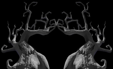 evil tree on halloween day 3D render,3d, 3d render, abstract, art, background, black, dark, design, evil, halloween, illustration, render, texture, tree, wallpaper, white