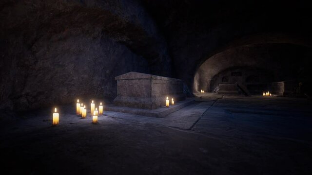 old dark catacombs with candles