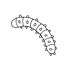 Caterpillar. Insect. Vector. Doodle. Hand-drawn illustration. Sketch. Silhouette. Black and white. Contour. Coloring.