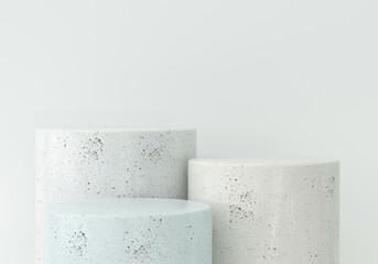 Ceramic geometrical podium for product presentation on white background, 3d render. - obrazy, fototapety, plakaty