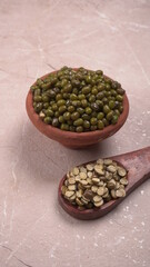 Green Mung Beans Also Know as Mung Dal, Vigna Radiata, Green Beans or Moong Dal isolated on White Background
