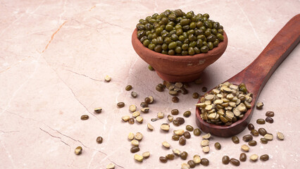 Green Mung Beans Also Know as Mung Dal, Vigna Radiata, Green Beans or Moong Dal isolated on White Background
