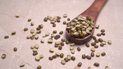 Green Mung Beans Also Know as Mung Dal, Vigna Radiata, Green Beans or Moong Dal isolated on White...