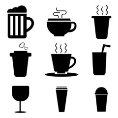 Set of linear icons related to water containers, glasses.