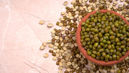 Green Mung Beans Also Know as Mung Dal, Vigna Radiata, Green Beans or Moong Dal isolated on White...