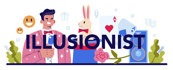 Illusionist typographic header. People celebrating children birthday