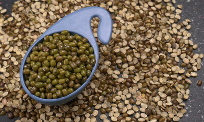 Green Mung Beans Also Know as Mung Dal, Vigna Radiata, Green Beans or Moong Dal isolated on White Background