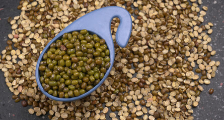 Green Mung Beans Also Know as Mung Dal, Vigna Radiata, Green Beans or Moong Dal isolated on White...