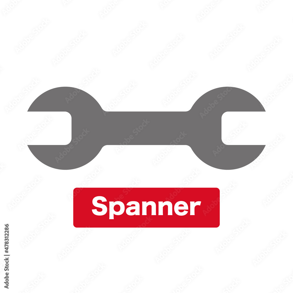 Poster spanner icon and red label. vector.
