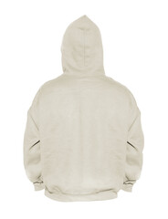 Blank hoodie sweatshirt color beige on invisible mannequin template back view on white background
