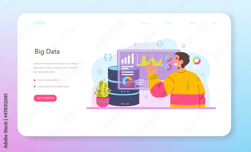 Poster big data analytics web banner or landing page. big data from different